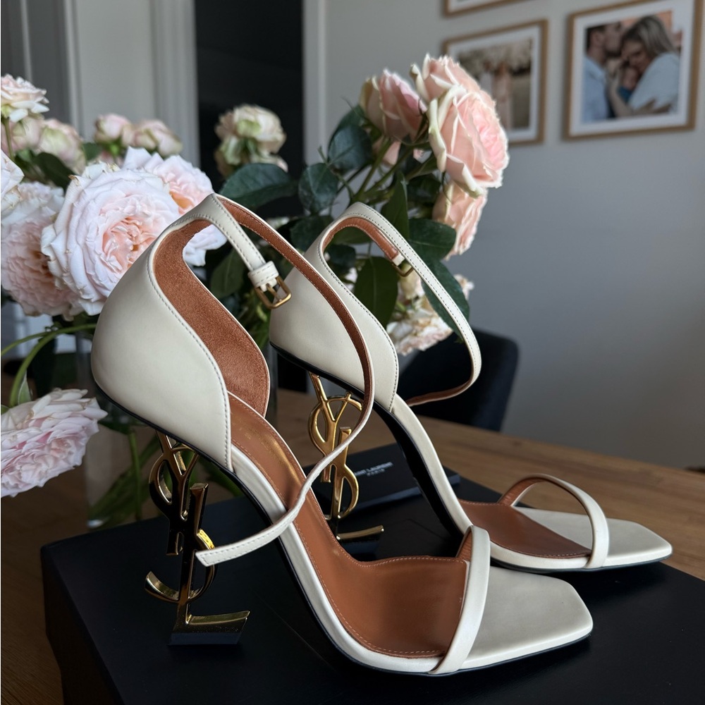 Saint Laurent Cream Open-Toe Heels
